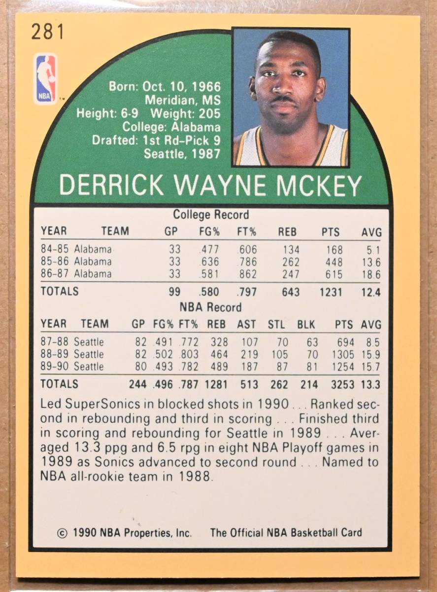 DERRICK MCKEY (デリック・マッキー) 1990 NBA HOOPS トレーディングカード 【90s SEATTLE SUPERSONICS シアトルスーパーソニックス】_画像2