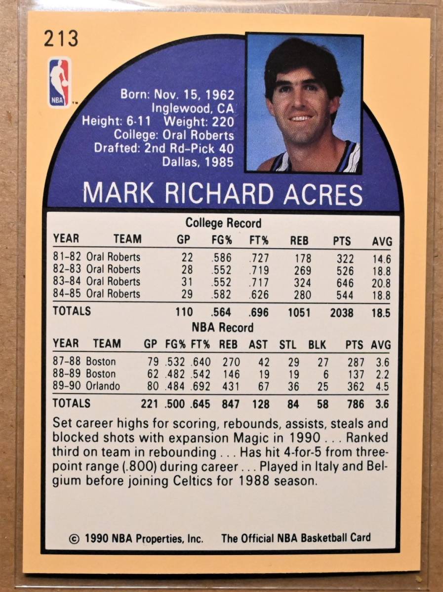 MARK ACRES (マーク・エイカーズ) 1990 NBA HOOPS トレーディングカード 【90s MAGIC オーランドマジック】_画像2