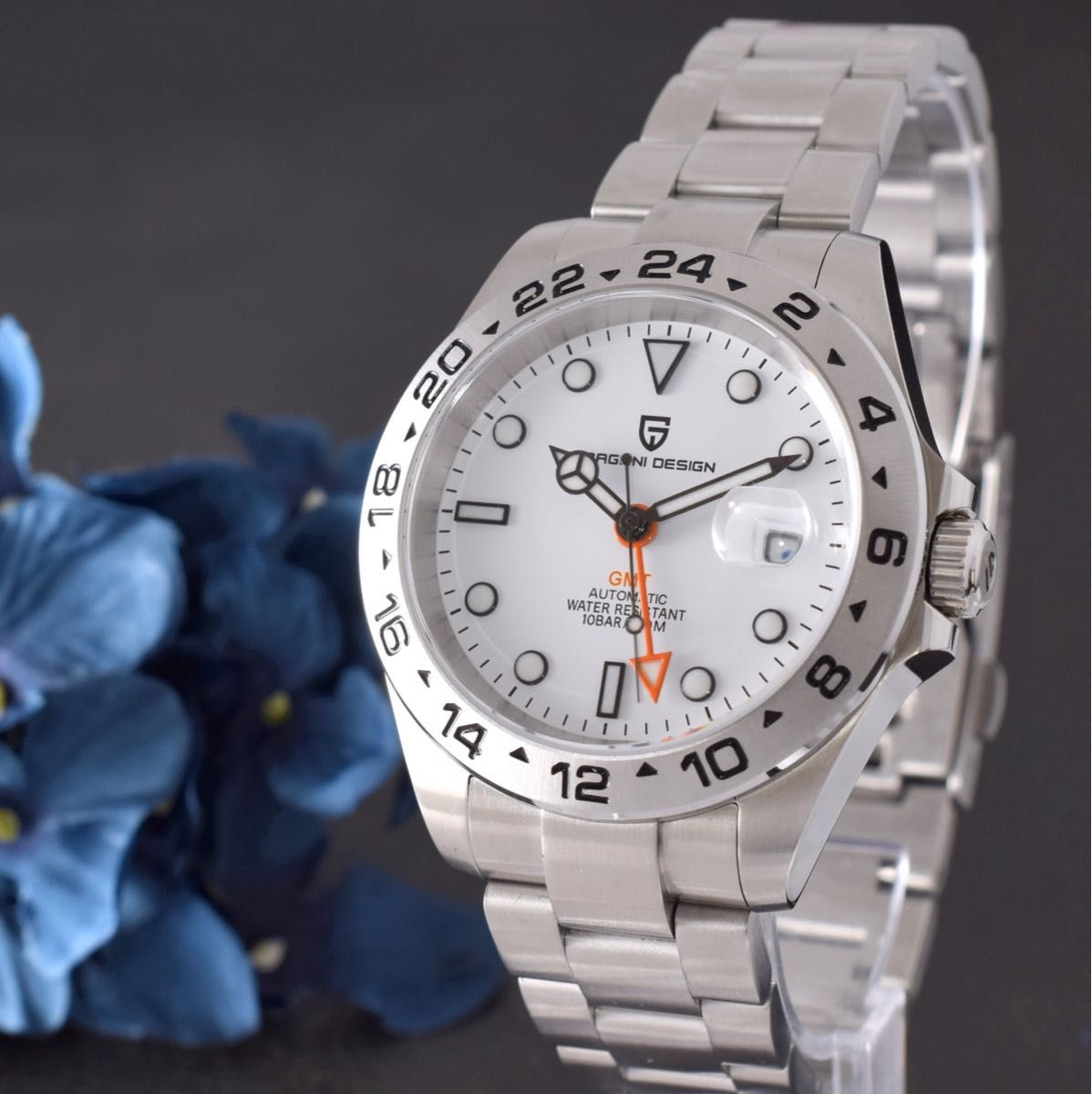 メンズ 腕時計 白文字盤 第五世代 機械式 自動巻 Rolex ロレックス エクスプローラー2 オマージュ ポーラー オレンジ