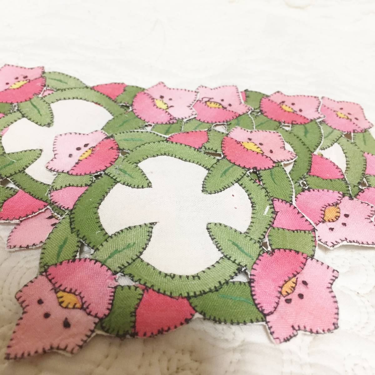 新品　花柄　布コースター　５枚セット　ピンク_画像7