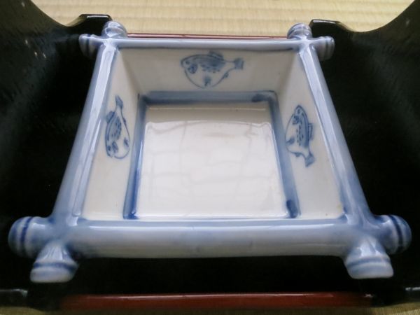 持ち手つき小物入れ　トレイ　漆器＋陶器(麗峰)_画像3