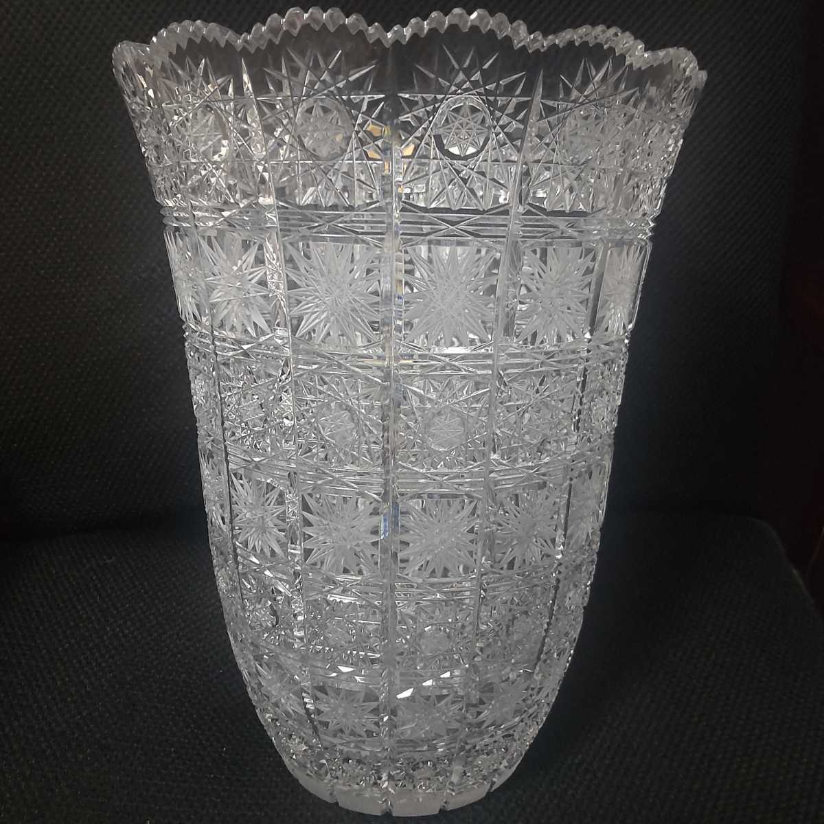 ボヘミア カリ クリスタル グラス 花瓶 未使用 フラワーベース チェコ