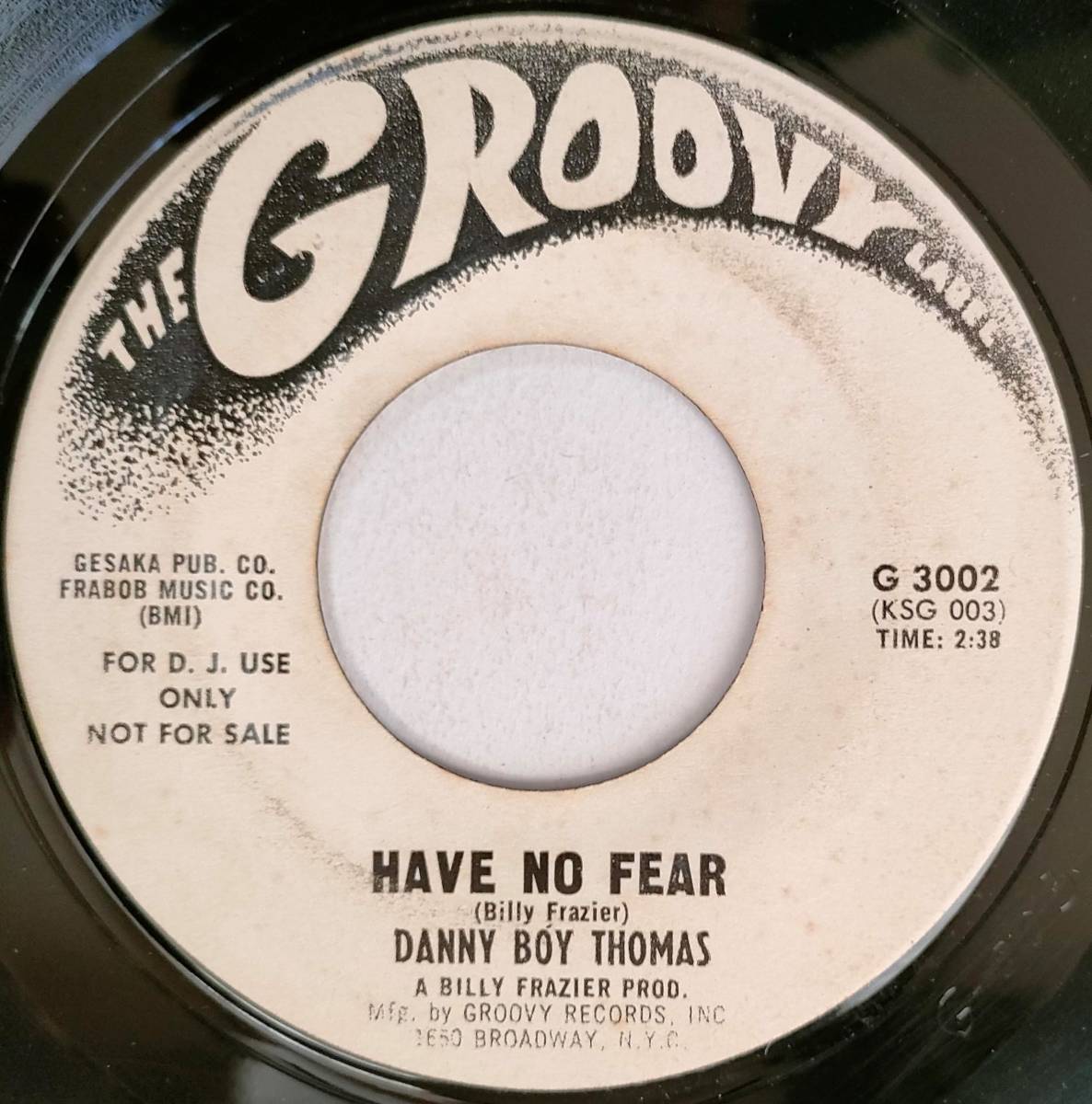 ★ Danny Boy Thomas 【US盤 Soul 7" Single】 My Love Is Over / Have No Fear (Groovy G3002) 1966年 / New York Deep Soul_画像2