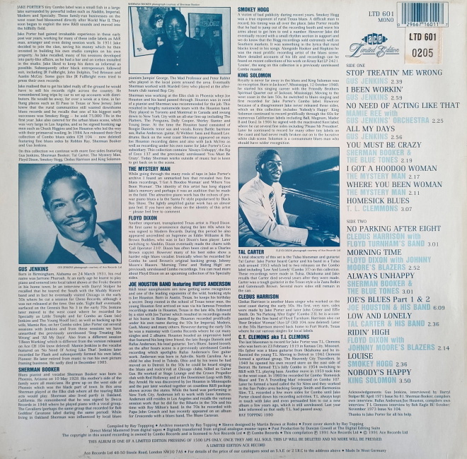 Various Blues【UK盤 LP】 Back To The Alley - Legendary Combo Blues (ACE LTD 601) 1991年 / 1500枚 / 限定盤 _画像2