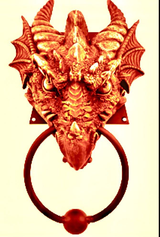 ドラゴン　ドアノッカー　ゴールドカラー_画像1
