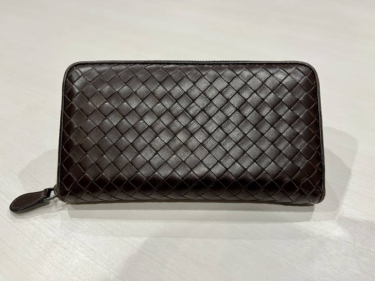ボッテガヴェネタ イントレチャート ラウンドファスナー長財布 ダーク