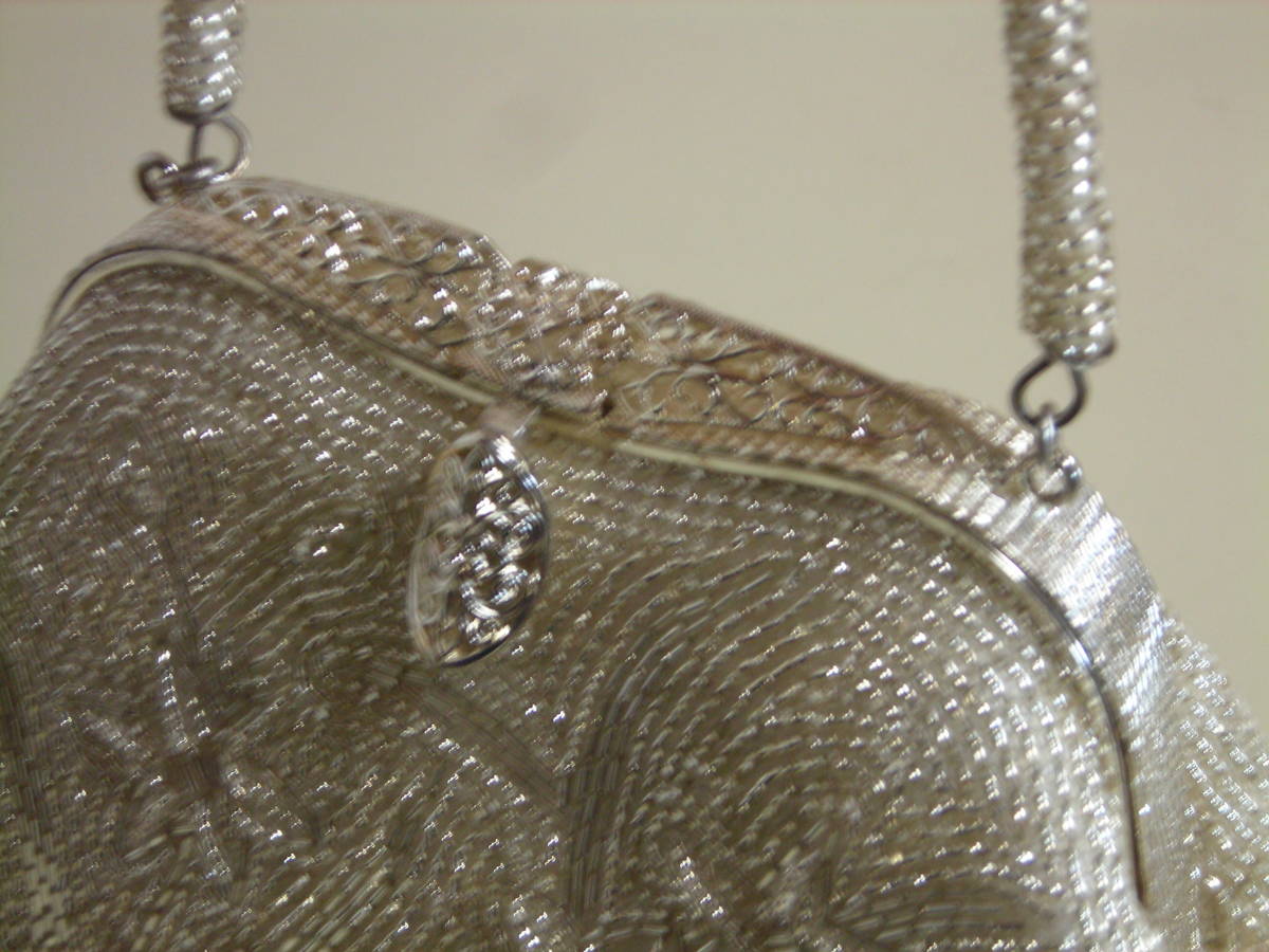 R5 01* Showa Retro Vintage beads bag silver keep hand . beads 