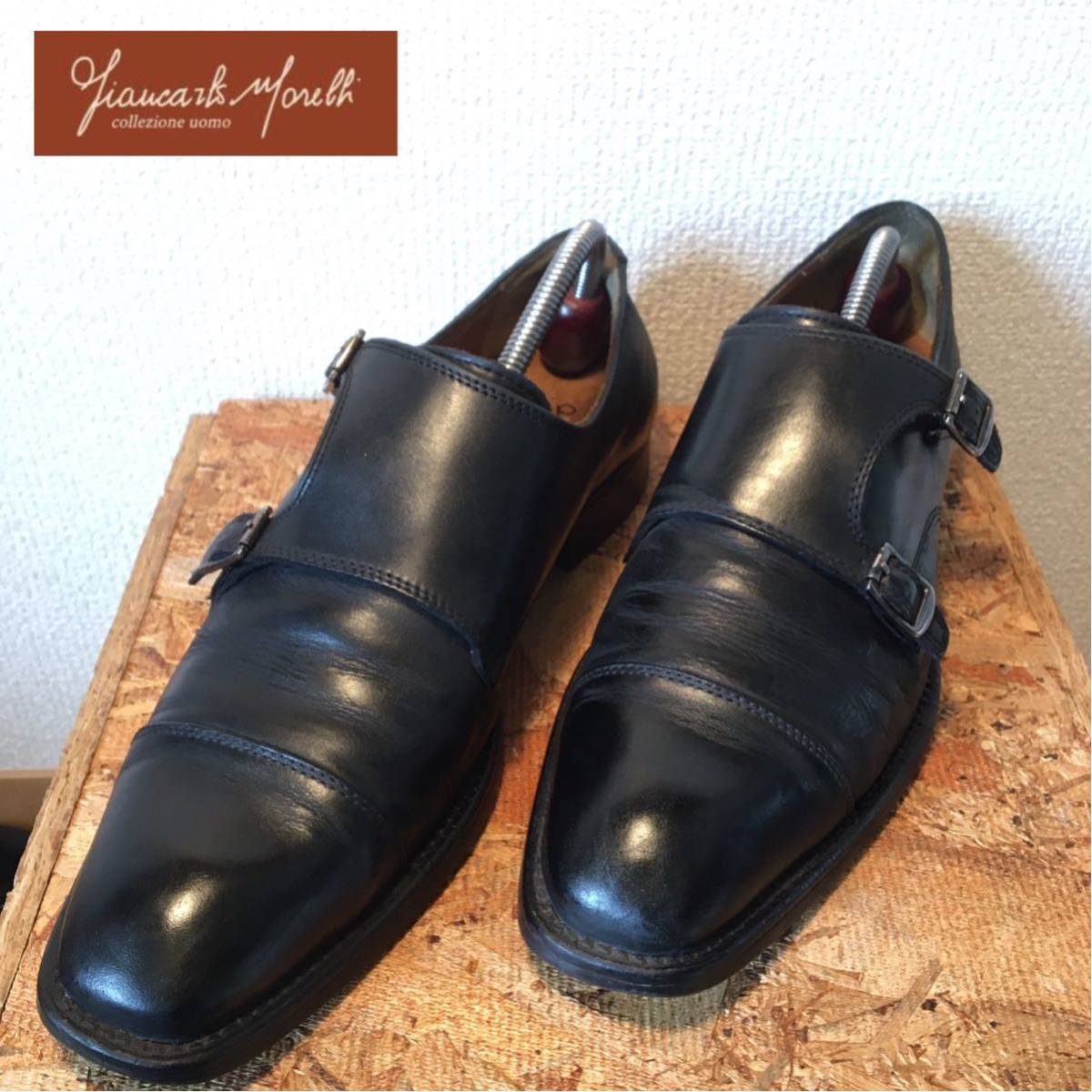 (192)G.C.morelli ジャンカルロモレリ 【41(26cm相当)】黒 ダブルモンクストラップ ストレートチップ ビジネスシューズ 革靴 紳士靴の画像1