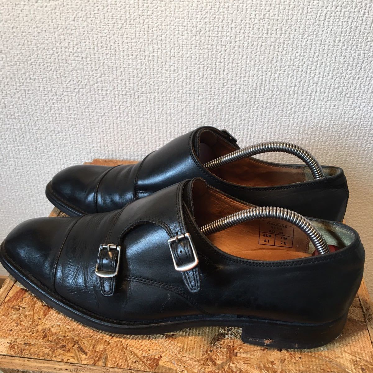 (192)G.C.morelli ジャンカルロモレリ 【41(26cm相当)】黒 ダブルモンクストラップ ストレートチップ ビジネスシューズ 革靴 紳士靴の画像4