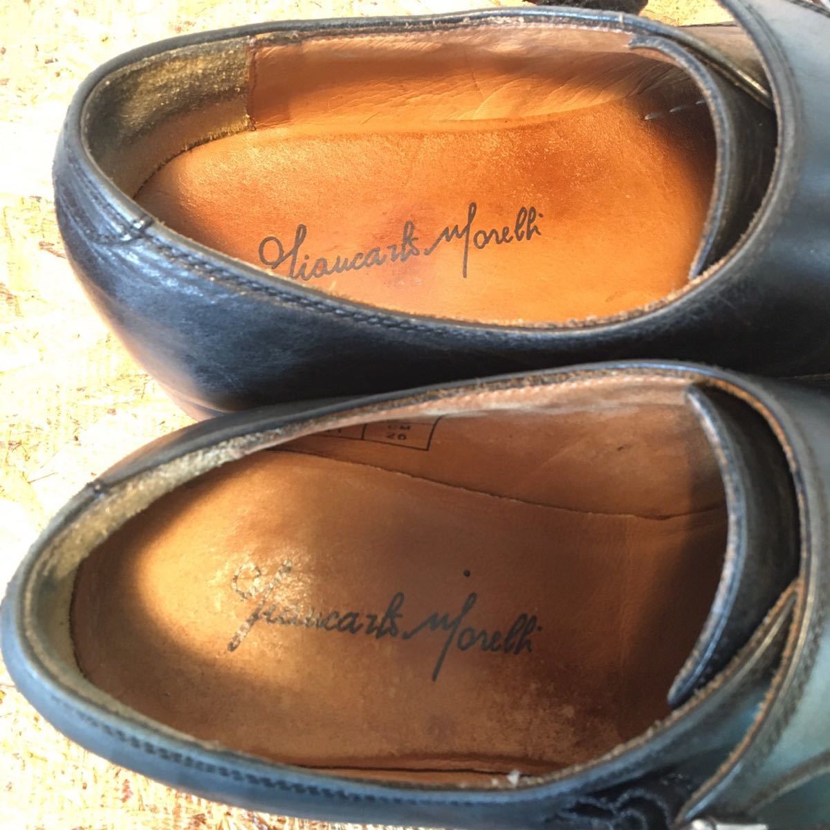 (192)G.C.morelli ジャンカルロモレリ 【41(26cm相当)】黒 ダブルモンクストラップ ストレートチップ ビジネスシューズ 革靴 紳士靴の画像9
