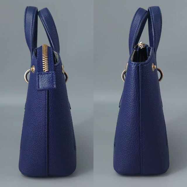 FURLA フルラ ぺルラ PERLA ミニショルダーバッグ ハンドバッグ 2way 斜め掛け 紺 ネイビー レザー 革 ロゴ ゴールド金具 レディース