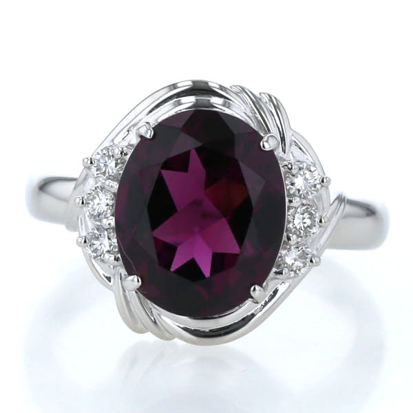 Pt900 プラチナ リング ロードライトガーネット 4.065ct ダイヤモンド ...