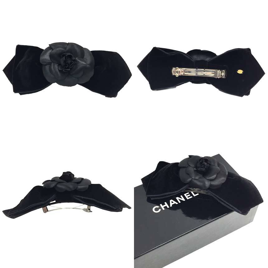 シャネル CHANEL カメリア リボン バレッタ 髪留め ヘアアクセサリー