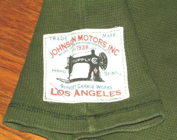 美品 Johnson Motors ジョンソンモータース サーマル 生地 ヘンリーネック ロングスリーブ 長袖 Tシャツ (Sサイズ) 緑 フライングホイール_画像7