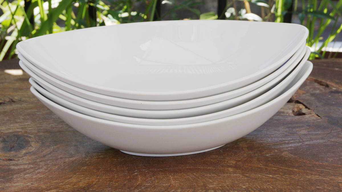 白い食器30.0cm ディープ カヌーボウル ５枚セット 舟形 カレー皿 パスタ皿 カフェ 白 ポーセラーツ 業務用 の画像1
