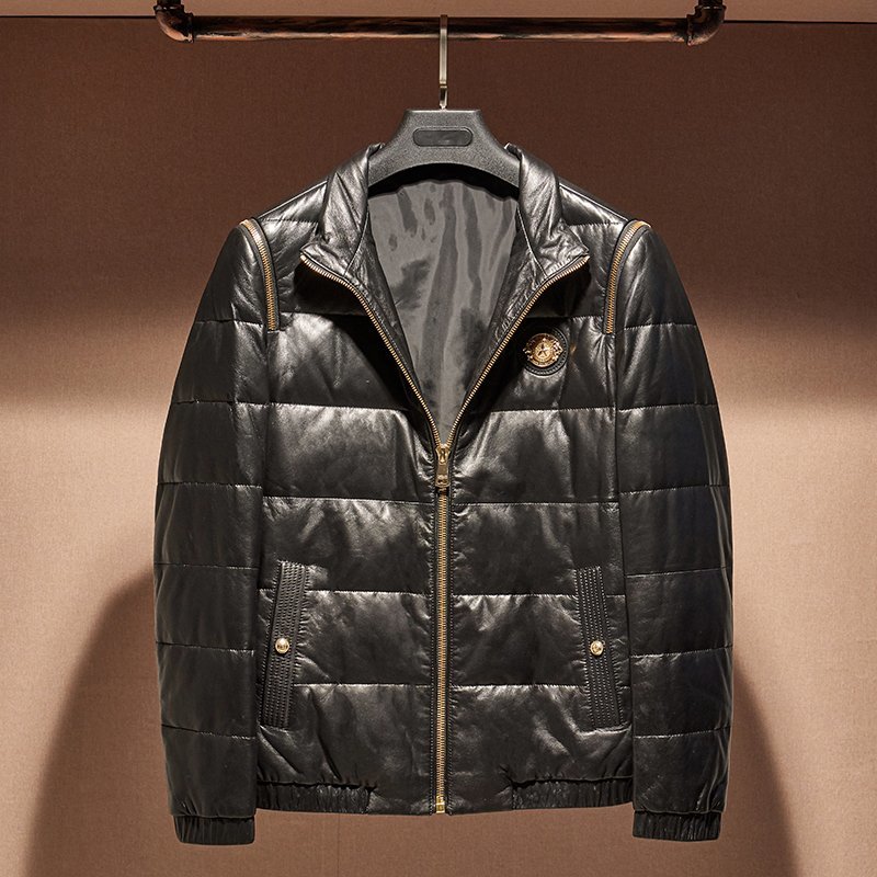 新品■定価20万 ■極上本革■美品■高品質ラムレザー オシャレなデザイン 羊革 ダウンジャケット 保暖 本革保証 ブラック (L-XL程度)