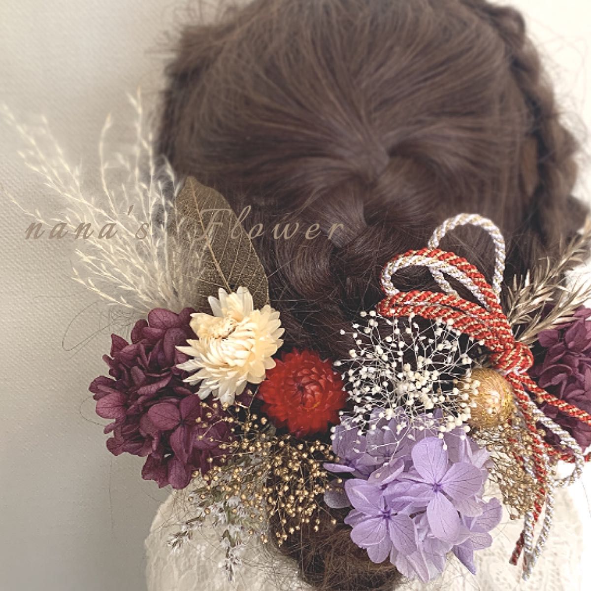 ヘッドドレス　purple 髪飾り　ヘアアクセサリー　結婚式　卒業式　成人式　ドレス　袴　振袖　着物