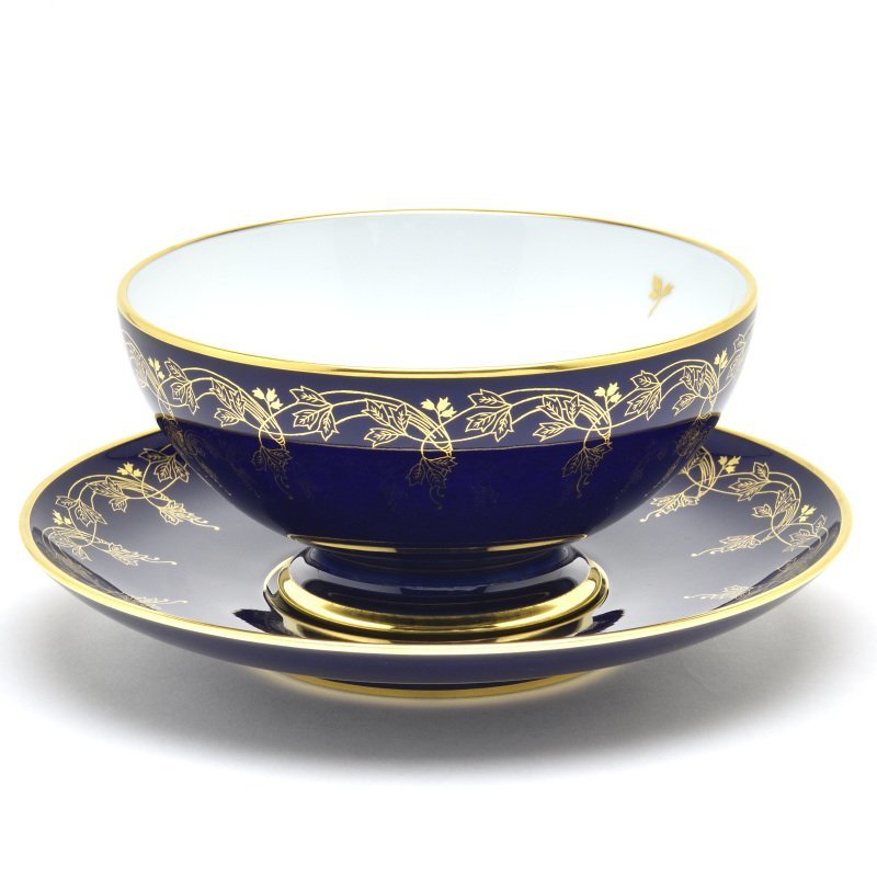 セーブル(Sevres) ミルク碗皿 エミスフェリキ 金彩装飾(No.69)ファットブルー カップ＆ソーサー フランス製 新品