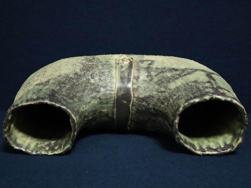 1968年 いけばな 古流協会展 出展作品 華道家 古流松藤会 三世家元 池田理英選 - 花器 京焼 清水焼 藤平正文 正文作 - 共箱 (検索 花瓶