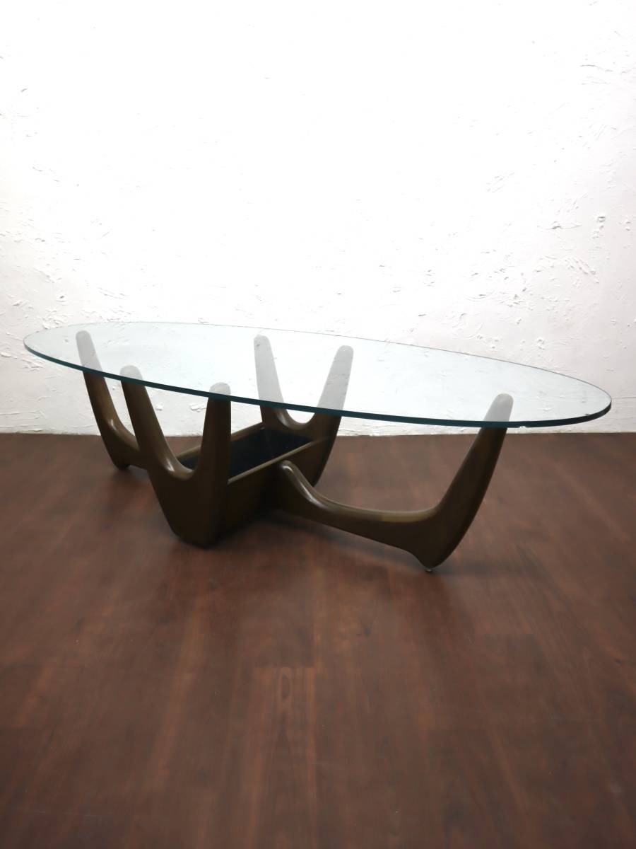 ビンテージ 60's Adrian Pearsall ガラストップテーブル コーヒーテーブル 机 レア アメリカ家具 収納 ウッド サーフボード天板 古い