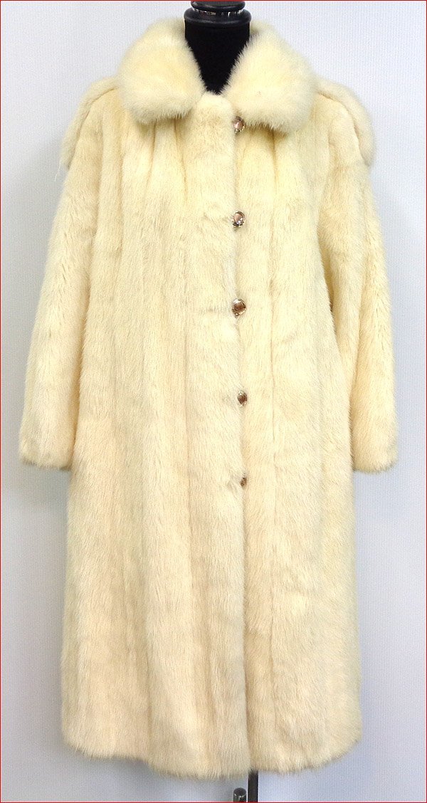 Bana8◆毛皮コート 程度良◆OSFOR ホワイトミンク ロングコート L相当