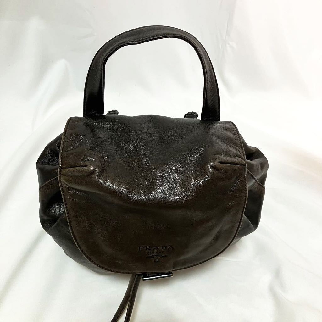 1円 極美品・超人気 PRADA プラダ チェーン ショルダー ミニ mini リュック サック バックパック バッグ レザー 肩掛け ダークブラウン