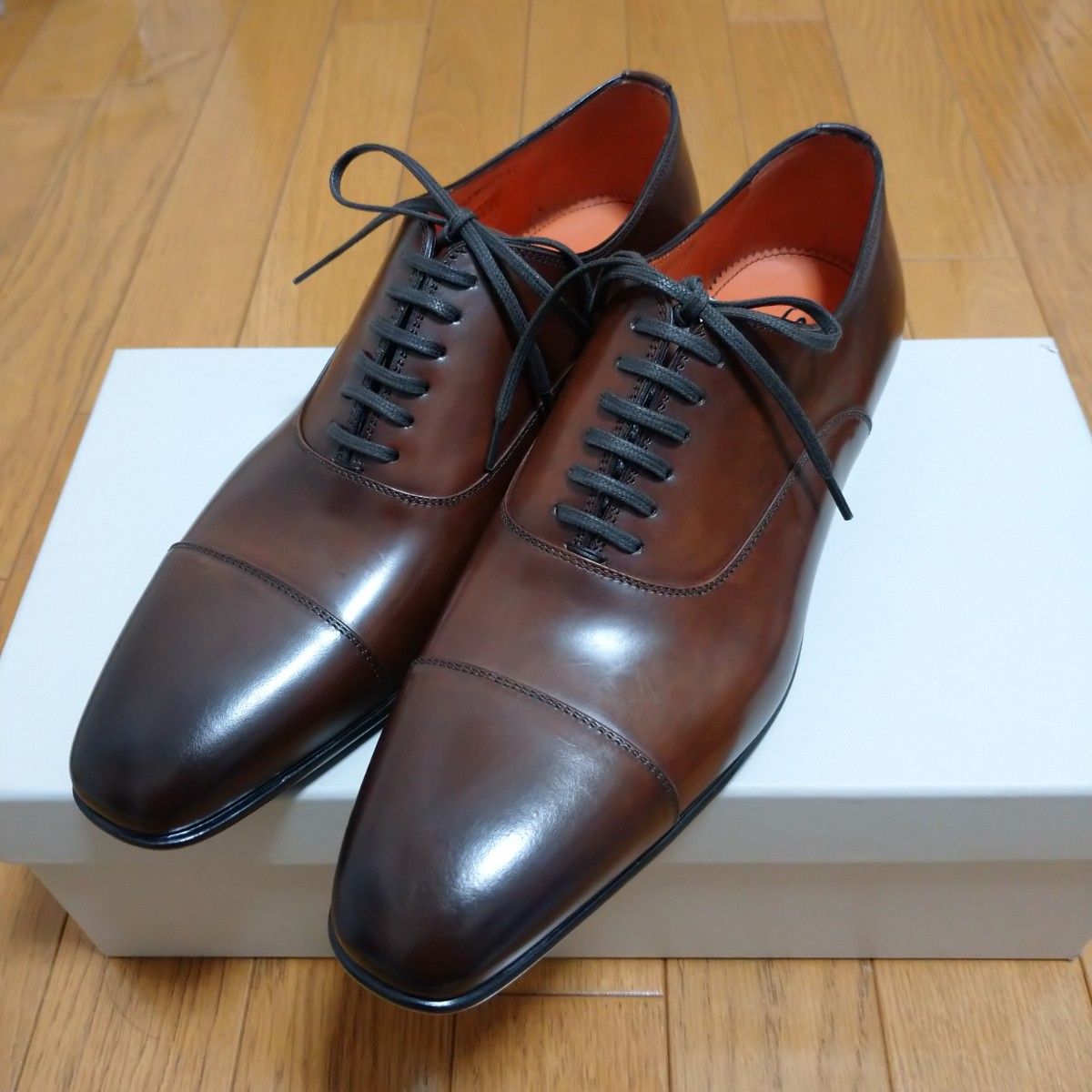 Santoni ストレートチップ 5 ダークブラウン サントーニ キャップトゥ 濃茶　靴