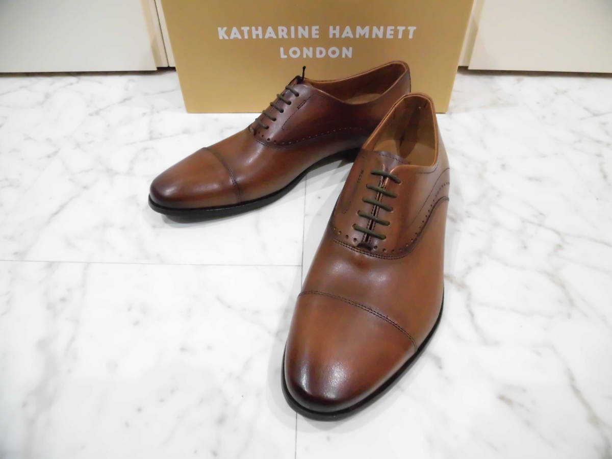 【新品未使用品箱付】KATHARINE HAMNETT LONDON キャサリン ハムネット ロンドン ビジネスシューズ 26.0㎝ レザーシューズ 革靴 34000 BRN