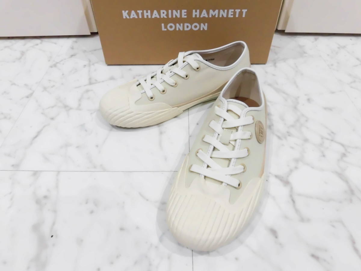 【新品未使用箱付】KATHARINE HAMNETT LONDON キャサリン ハムネット ロンドン スニーカー サイズM (約25.0㎝) シューズ 靴 ホワイト 31668の画像1