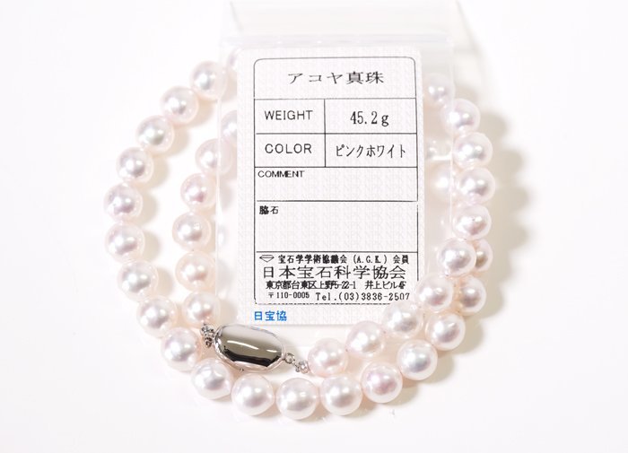 B-62☆SV あこや真珠 パールネックレス（ピンクホワイト/45.2g） 日本宝石科学協会ソーティング付き
