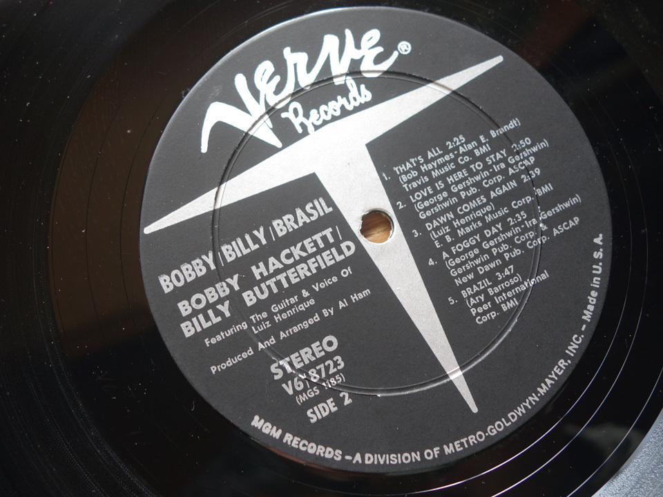 米 / 両溝 / オリジナル盤 / Bobby Hackett & Luiz Henrique / Bobby - Billy - Brasil / V6 8723（Verve）m_画像2