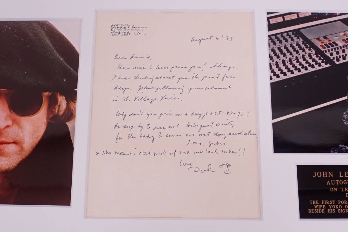 1円スタート 証明書付 ジョン・レノン オノ・ヨーコ 直筆 手紙 1975年8月4日 額装 写真 John Lennon Yoko Ono A12168の画像3
