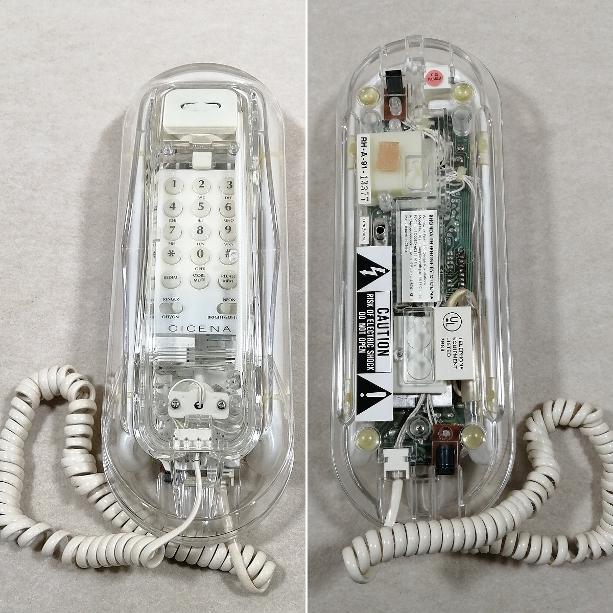 ●○動作品 スケルトン電話機 ネオン電話 Cicena Rhonda ネオン電話 RH-A-91 透明 クリア シセナジャパン○●の画像6