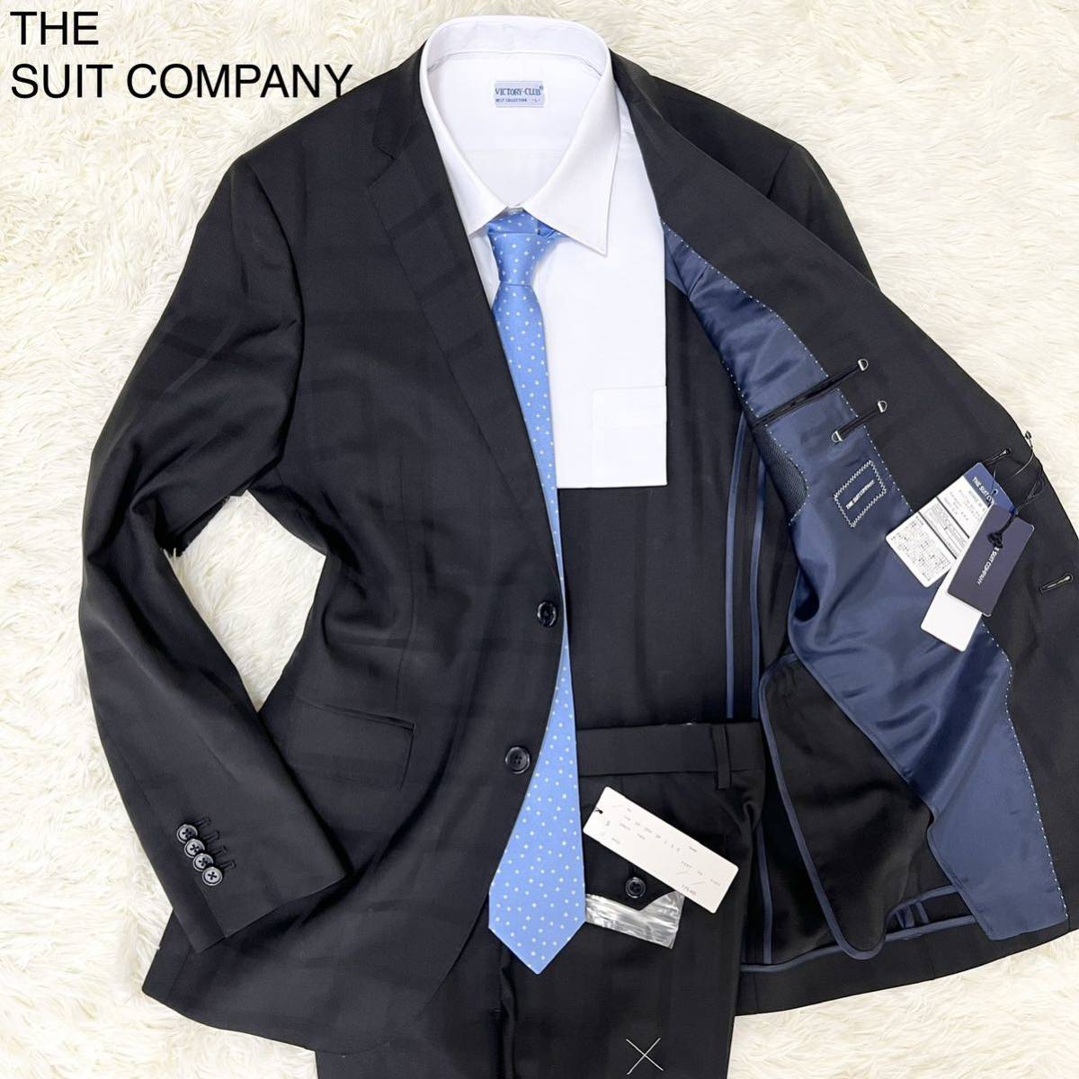 【未使用 タグ付き シャドーチェック】THE SUIT COMPANY ザ スーツ カンパニー スーツ L位 セットアップ テーラードジャケット  本切羽 黒