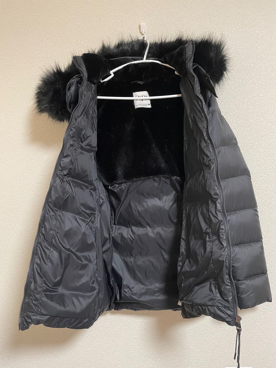 新品タグ付き ZARA ベルト付きファーフード ダウンジャケット コート 黒