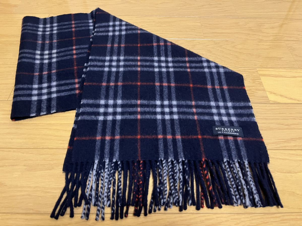 消費税無し BURBERRY バーバリー マフラー カシミア100% 濃紺