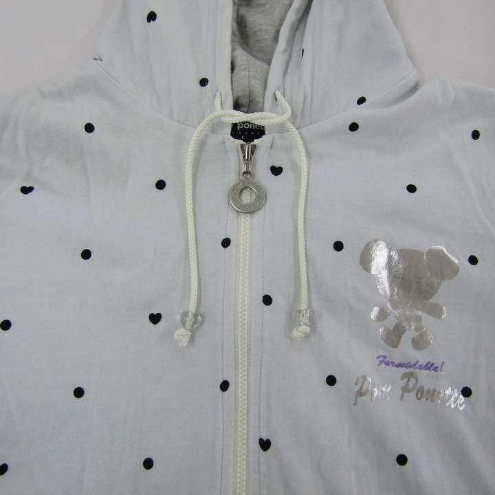  Pom Ponette Zip Parker jacket dot pattern neck cord for girl L(160) size blue Kids child clothes pom ponette