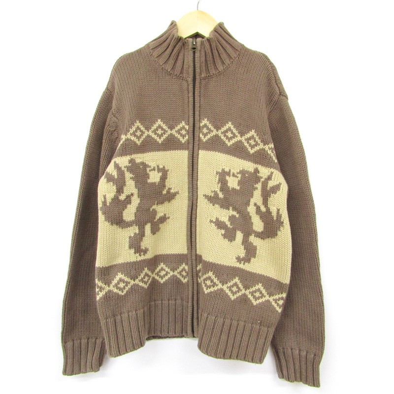  Gap Kids knitted cardigan Zip up nordic pattern thick for girl 150 size tea beige Kids child clothes GAPKIDS
