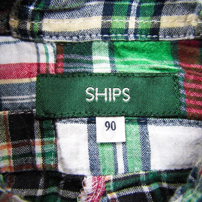 シップス 半袖シャツ チェック柄 カットソー 薄手 男の子用 90サイズ 緑 ベビー 子供服 SHIPS_画像3