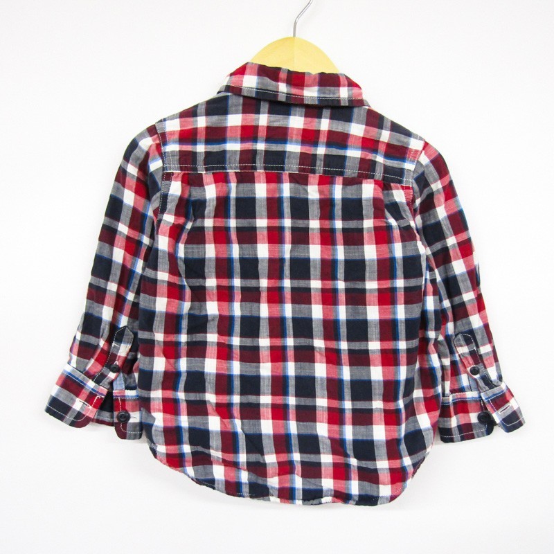  baby Gap рубашка с длинным рукавом в клетку cut and sewn тонкий для мальчика 95 размер чёрный красный Kids ребенок одежда baby gap