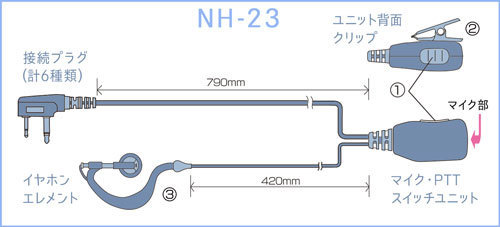  Kenwood for 2 pin interchangeable earphone mike NH-23K transceiver 
