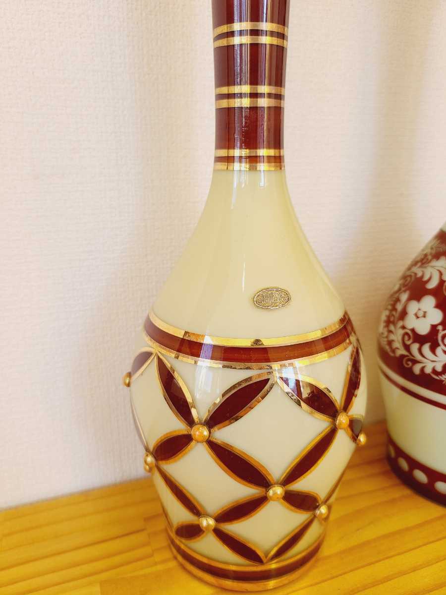 ヴィンテージ ボヘミアグラス ワインデカンタ デキャンタ 被せガラス カットガラス チェコスロバキア製酒器 の画像3