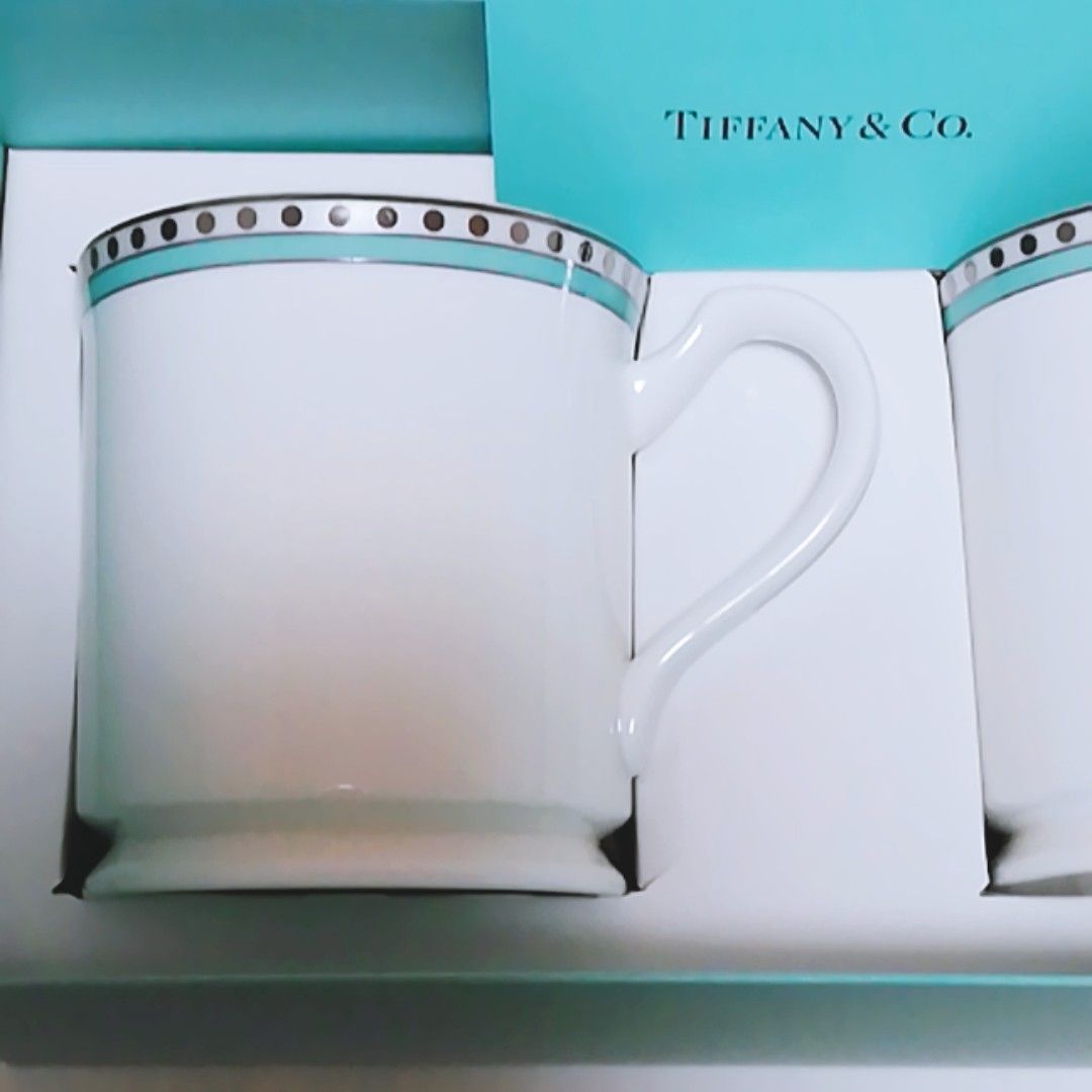 送料無料【新品未使用】ティファニー　Tiffany プラチナブルーバンド　ペアマグカップ