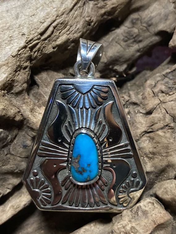  Navajo navajo maru kobigeiMarco Begayebiz Be turquoise pendant top Indian jewelry silver Sterling