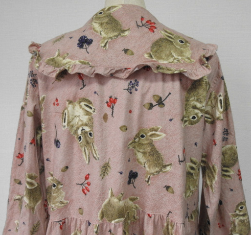 古着 レトロ・Vintageピンクうさぎ柄シャツワンピ 羽織りネグリジェ70s60s70年代60年代80年代90年代ヴィンテージ個性的昭和ガーリーロリ