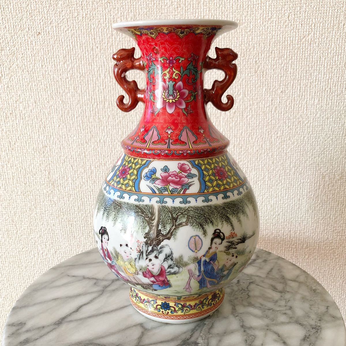 半額品 R4059- 中国 古七宝琺瑯彩 花鳥文瓶 時代箱付 U R4899 美術品