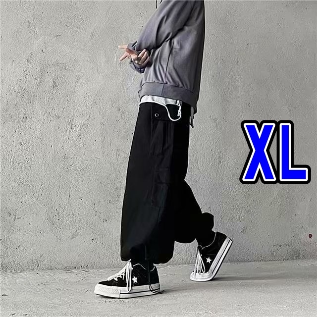 選ぶなら XL 黒 ゆったり メンズ カーゴパンツ ワイド ブラック 韓国