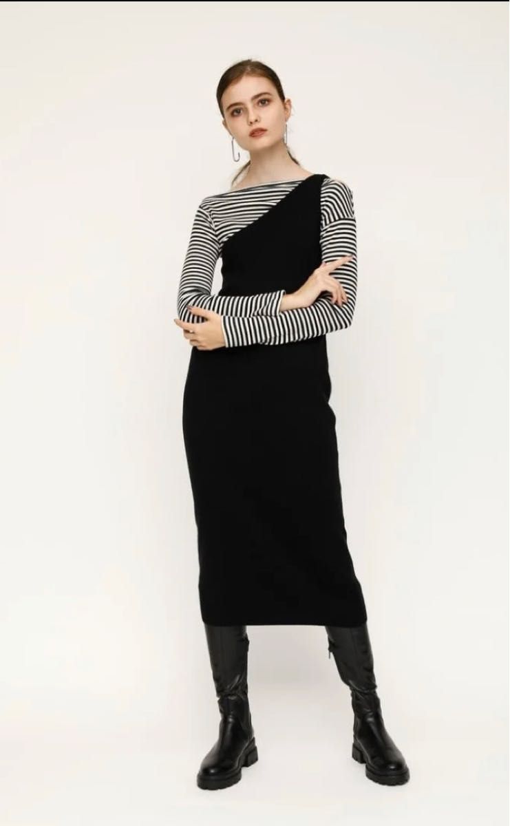 SLY スライ　LAYERD KNIT 2P　ニット　ワンピース　オフショルダー　 ニットワンピース