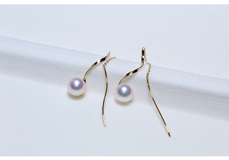 K18YG イエローゴールド あこや真珠 アコヤ 18金 ピアス ロングピアス