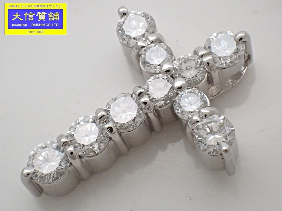 人気新品 ダイヤ クロス プラチナ PT900 ペンダントトップ C-8780 【送料無料】 中古A 3.4g 1.08ct ダイヤモンド